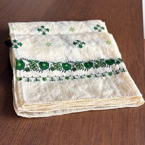 Swiss Design - Cream Floral Embroidered Fine Wool Weave Scarf w/ Green Accents